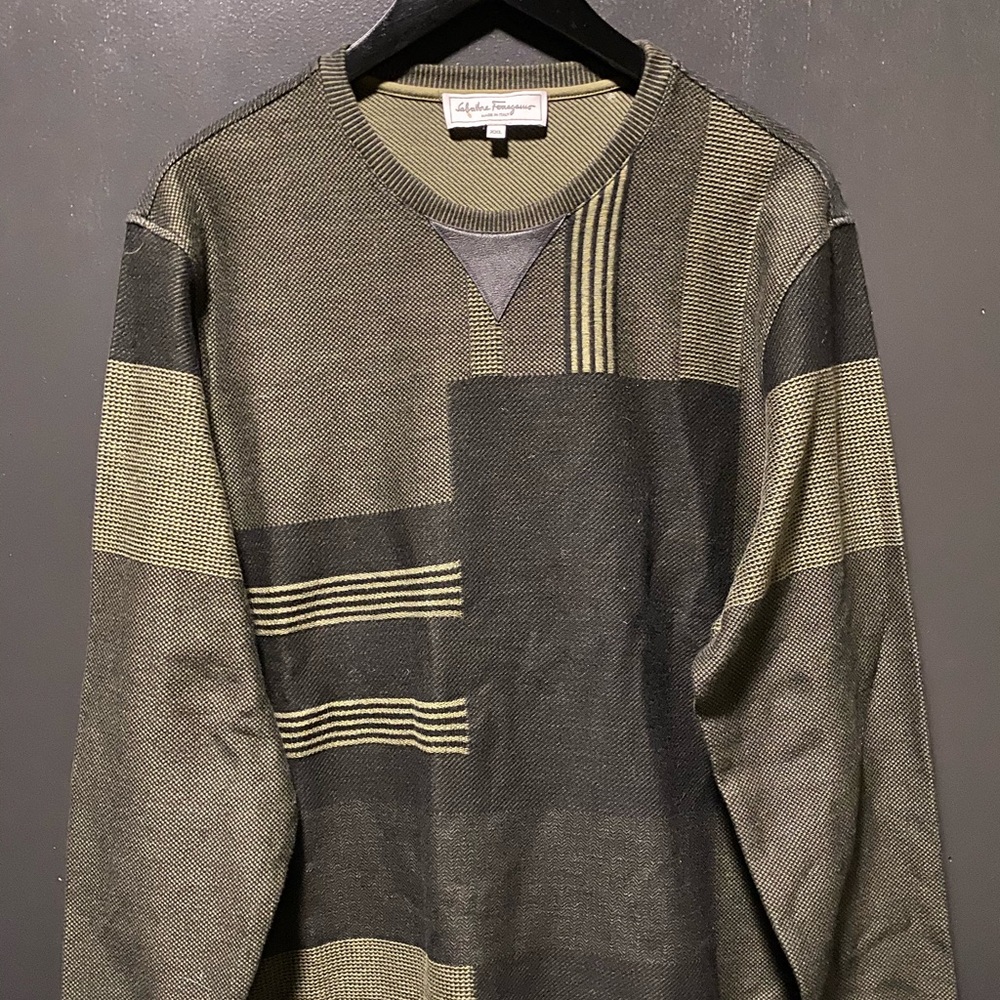 Salvatore Ferragamo Green Geometric Sweater